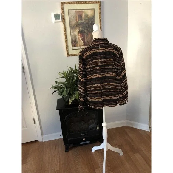 Woman’s Coldwater Creek Striped Brown Jacket M Long Sleeve Open Button Collared - Picture 4 of 9